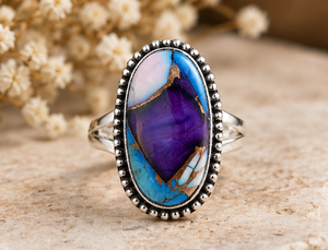 Anillo de Plata de Ley 925 con Mosaico Ovalado de Dalia de Cobre Púrpura y Moissanita, Estilo Minimalista, Venta al Por Mayor ODM - Product Image 2