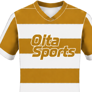 Maillot de rugby à manches courtes blanc et marron doré, col rond, rayé, pour l'entraînement et les matchs sportifs - Product Image 3