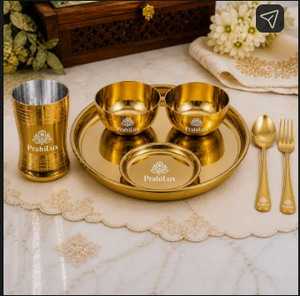 Ensemble de thali en acier inoxydable doré PVD avec perles, 7 pièces - Product Image 4