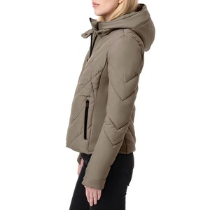 Women's <b>Quilted</b> Hooded Jacket With Zip Closure Full Sleeve Winter Wear Solid Color Polyester <b>Wadding</b> Warm Coat - Product Image 2