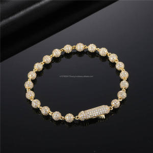 Gold Tone Round <b>Bead</b> <b>Bracelet</b> With Sparkling Stone Detail And Bar Clasp Fashion Jewelry For Wholesale Buyers - Product Image 1