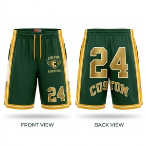 Pantalones Cortos de Baloncesto Personalizados para Hombre, Verde Dorado 24, Impresión por Sublimación, Cintura con Cordón, Talla Grande, Ropa Deportiva Informal - Product Image 1