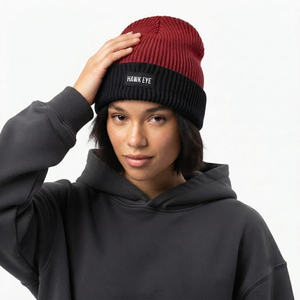 Bonnet tricoté bicolore personnalisé avec étiquette tissée, unisexe, à revers côtelé, pour l'hiver – Vente en gros - Product Image 3