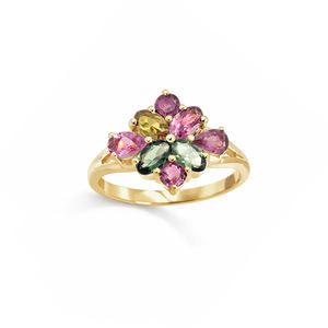 Anillo de Plata de Ley 925 con Turmalina Multicolor, Diseño de Flor de Verano, Gema Ovalada, Redonda y en Forma de Pera, Chapado en Oro, Anillo de Diseño de Lujo - Product Image 3