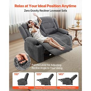 Sofá reclinable doble gris Loveseat, puertos USB, portavasos, bolsas de almacenamiento laterales, masaje de calefacción reclinable Manual, pana suave para - Product Image 2