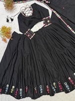 Gaun Lehenga Choli Tradisional Hitam Wanita Desainer Dengan Dupatta Untuk Pakaian Navratri Dari Pemasok India