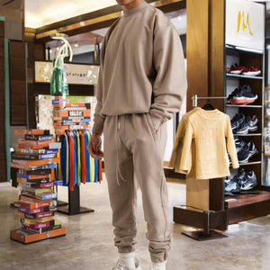 Conjunto Deportivo 2 en 1 para Hombre, Color Sólido, Algodón, Estampado, Cuello Redondo, Manga Larga, Corte Holgado, Cordón Ajustable, Bolsillos Laterales, Ropa Casual de Otoño - Product Image 3