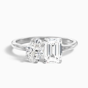 Two Stone <b>Emerald</b> Cut Moissanite 925 Sterling <b>Silver</b> Gold Plated Toi Et Moi Engagement Wedding <b>Ring</b> Claw Setting Luxury <b>Ring</b> - Product Image 2