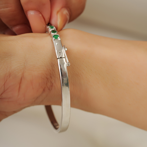 Luxury Women's 925 Sterling Silver 100% Genuine Emerald Round & Pear Cut Gemstone <b>Bangle</b> <b>Bracelet</b> For Everyday Wear Jewelry - Product Image 4