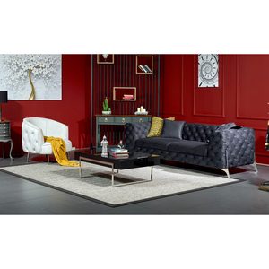 Tufted Fabric Chesterfield Style Luxury Upholstered <b>Sofa</b> with Oval Shape and Metal Legs for Living Room - Product Image 3