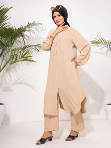 Women's Muslim 2 Pieces Sets <b>Long</b> Sleeve Button Down Shirt and Pants Abaya Casual <b>Dress</b> Dubai Outfits OEM/Custom - Product Image 2