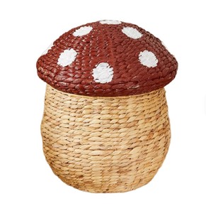 Handcrafted Water Hyacinth Mushroom <b>Basket</b> with Removable Lid Decorative <b>Toy</b> <b>Storage</b> <b>Basket</b> for Kids Room, Nursery, Laundry Room - Product Image 1