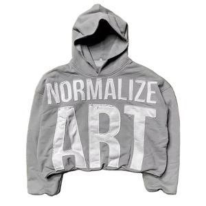 Streetwear Applique Hoodie Distressed Patchwork Raw Hem Oversized Pullover Hoodie For Men Crop Hoodies basics - Product Image 5