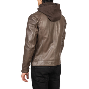 Men Brown Genuine Leather <b>Biker</b> <b>Jacket</b> Slim Fit Asymmetrical Zip Motorcycle Style Turn-down Collar Regular Sleeve Waterproof - Product Image 4