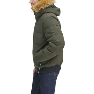 <b>Men's</b> Olive Green <b>Hooded</b> Puffer Jacket With <b>Fur</b> Trim Windproof Winter <b>Coat</b> Casual Style Polyester Filling Regular Fit - Product Image 6