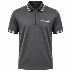 Chemise décontractée pour homme à manches courtes, tricotée, couleur unie personnalisable, avec fermeture éclair et poche à bordure blanche, qualité supérieure, ODM - Product Image 3