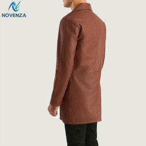 Rugged <b>Men's</b> Genuine Leather Reversible Trench Coat <b>Winter</b> Outerwear Jacket Warm Lined Button Closure for Casual Outdoor Use - Product Image 2