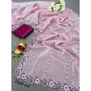 SAREE DE TRAVAIL DE FIL DE SÉQUENCE DE SOIE ATTRACTIVE AVEC BLOUSE NON COUCHÉE ROSE - Product Image 1