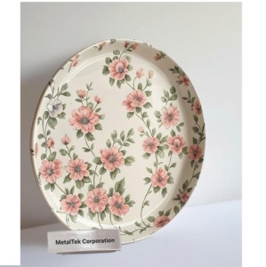 Premium Enamel Metal Decorative <b>Large</b> <b>Serving</b> <b>Tray</b> Floral Print Round Shape Handcrafted Glossy Metal Platter for Home & Weddings - Product Image 2
