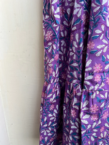 Vestido Maxi Bohemio Morado con Estampado Floral, Manga Corta, Algodón Bordado, Cuello Cuadrado Vintage, Estampado a Mano, para Verano - Product Image 4