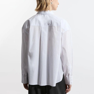 Camisa Clásica de Manga Larga para Mujer, Cuello Camisero, Color Sólido, Corte Regular, Blusa de Popelina de Algodón para Todas las Temporadas - Product Image 2