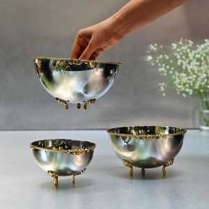 Jaffs Exports Handmade Aluminum Leaf Bowl <b>Set</b> Modern Design Tabletop <b>Vase</b> Holds Water <b>3</b> Sizes Gold Finish Eco-Friendly High - Product Image 1