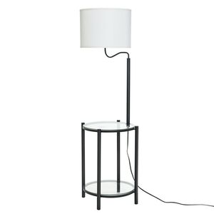 Luxury Minimalist Glass <b>End</b> <b>Table</b> Floor Lamp with <b>White</b> Paper Shade Matte Black 17"L X 17"W X 54"H - Product Image 1