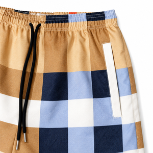 Men's Custom Checkered Cotton Shorts Casual Plaid Drawstring Shorts with <b>Elastic</b> Waist and Side Pockets - Product Image 3