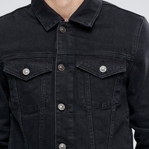 MANWA Unisex Black Denim Jacket Slim Fit Turn-down Collar Single Breasted Washed Cotton Casual Spring Style Quick Dry Covered - Product Image 4