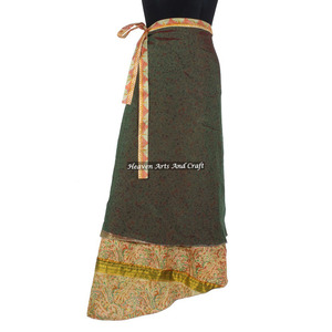Indian Two Layer <b>Boho</b> Hippie Magic Silk Wrap <b>Skirt</b> 2 Layer Reversible Magic Silk Saris Wrap Long <b>Skirt</b> Silk Sari Wrap <b>Skirts</b> - Product Image 3
