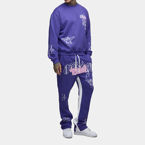 Survêtements à imprimé puff, coupe-vent à carreaux printaniers, design uni délavé à l'acide, ensemble de sport, sweat à capuche et pantalon, vente en gros - Product Image 4