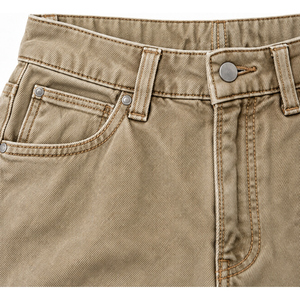 Jean en denim déchiré taille haute extensible pour femme, coupe large, vintage, kaki - Product Image 4