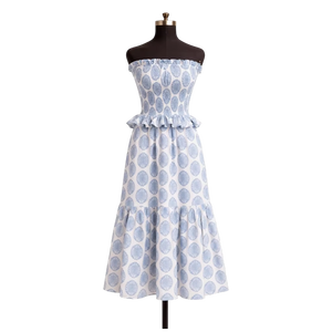 Women Cotton Skirt and Top Set Bobbin Elastic Ruffle Sleeveless Top Tiered Frill Long Skirt Hand Block Print Masterpiece - Product Image 1