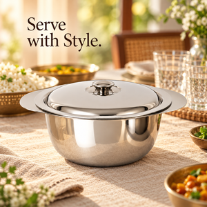 Polished Stainless Steel Bowl With Lid Round Serving <b>Pot</b> for <b>Travel</b> Kitchen Dining - Product Image 4