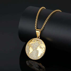 Luxury Necklace 10K 14K Gold Iced Out World <b>Map</b> Pendant Moissanite Hip Hop Charm Gold Globe Bling Pendant Statement - Product Image 5