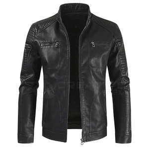 Custom Men's Lightweight Hot Selling Men High Street Cow Skin Leather Jacket With Stand Collar New Fashion Windproof Design - Product Image 1