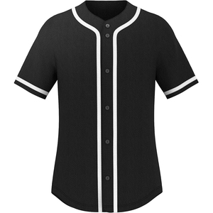 Maillot de baseball unisexe noir à manches courtes, boutonné devant, respirant, en polyester, coupe classique pour adulte, toutes saisons, couleur unie - Product Image 1