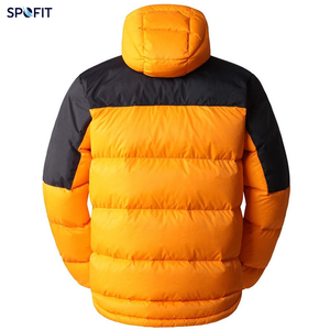SPOFIT Men's Black & Orange Colour block Puffer Jacket with Hood Winter Insulated Quilted <b>Bubble</b> <b>Coat</b> Windproof - Product Image 2
