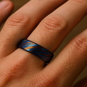 NEW FRIENDS INDUSTRY Anillo Hecho a Mano de Acero Inoxidable con Incrustación de Timascus, Patrón Profundo, Forma Estética, Duradero, Estilo Vintage para Boda - Product Image 5