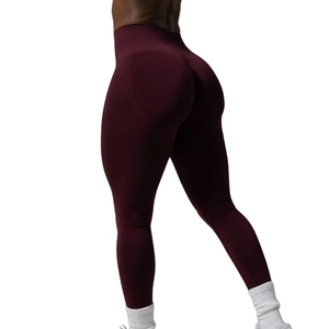 Leggings de sport sans couture taille haute pour femme, couleur bordeaux, compression, fitness, yoga, course à pied, anti-transpiration, extensibles, entraînement athlétique - Product Image 2