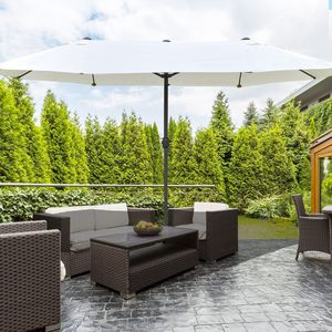 Ombrellone da Giardino Rettangolare Beige da 4,5 m con Doppia Tettoria Anti-UV, Manovella Facile, per Cortile e Ristorante, Base Inclusa - Product Image 2