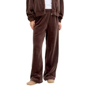 Pantalon large en molleton marron pour femme, taille élastique, coupe ample, longueur intégrale, couleur unie, décontracté, pour l'automne - Product Image 3