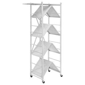 Scaffale Pieghevole a 5 Ripiani 28 L x 15 P x 64 H Pollici, Unità di Stoccaggio in Metallo con 5 Ruote, Organizzatore Senza Montaggio per Conservazione Alimenti - Product Image 3