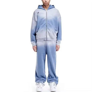 Breathable 100% Cotton Hooded Printed Long Sleeve Men Tracksuit Acid Wash <b>Drawstring</b> Closure Lightweight Customized Colors - Product Image 1