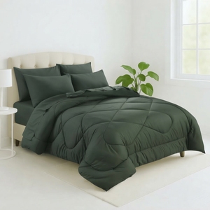 Juego de Edredón Olive Reversible con Patrón Azul y Blanco, Cosido, 100% Algodón T-150, Transpirable para Todas las Estaciones, Uso Doméstico - Product Image 1