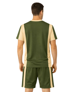 Men Olive Green Beige Sports TShirt And Shorts Set Breathable Quick Dry Gym Wear <b>Athletic</b> Running Training Activewear Outfit Set - Product Image 2