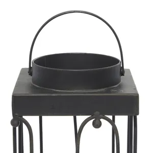 Square Metal Lantern Candle Holder Set <b>Black</b> <b>Outdoor</b> Indoor Home Decoration 24 and 19 Inch - Product Image 2