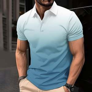 Chemise de golf décontractée pour homme, à manches courtes, en jersey polyester/coton, imprimée à pois bleus par transfert thermique, boutonnée, tricotée, respirante, coupe classique - Product Image 4
