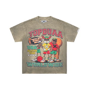 เสื้อยืดสตรีทแวร์แบบโอเวอร์ไซส์สั่งทำ OEM พิมพ์ลายปลาการ์ตูนญี่ปุ่นด้านหลัง ผ้าฝ้ายนุ่ม ระบายอากาศได้ดี เหมาะสำหรับใส่ลำลอง จากผู้ผลิต - Product Image 1