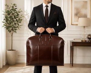 Premium Distressed Leather <b>Suit</b> <b>Carrier</b> Handmade Heavy-Duty Garment Bag Zipper Casual Simple Business Travel Luggage - Product Image 5